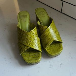 Charlotte Stone Sylvia Heels in Lime Green Acid | Size 8